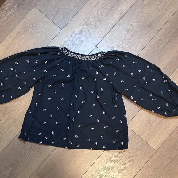 Old Navy Puff-Sleeve Floral Smocked Poet Swing Blouse Feminine Boho Sz L - Picture 3 of 7